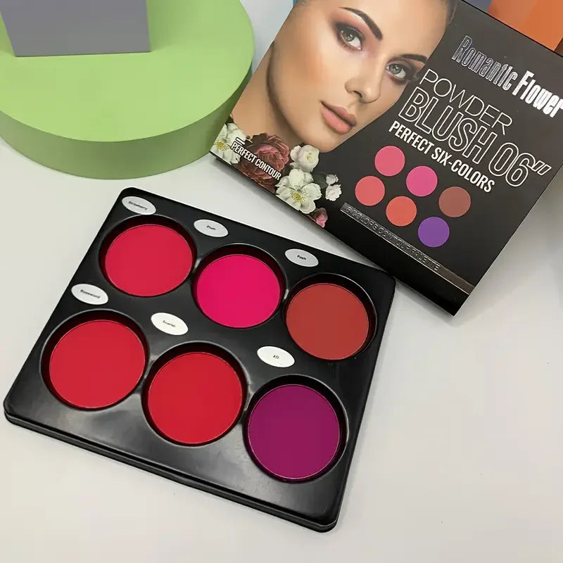 6-color blush palette, large size, natural contouring makeup, matte blush beauty palette, long-lasting coverage