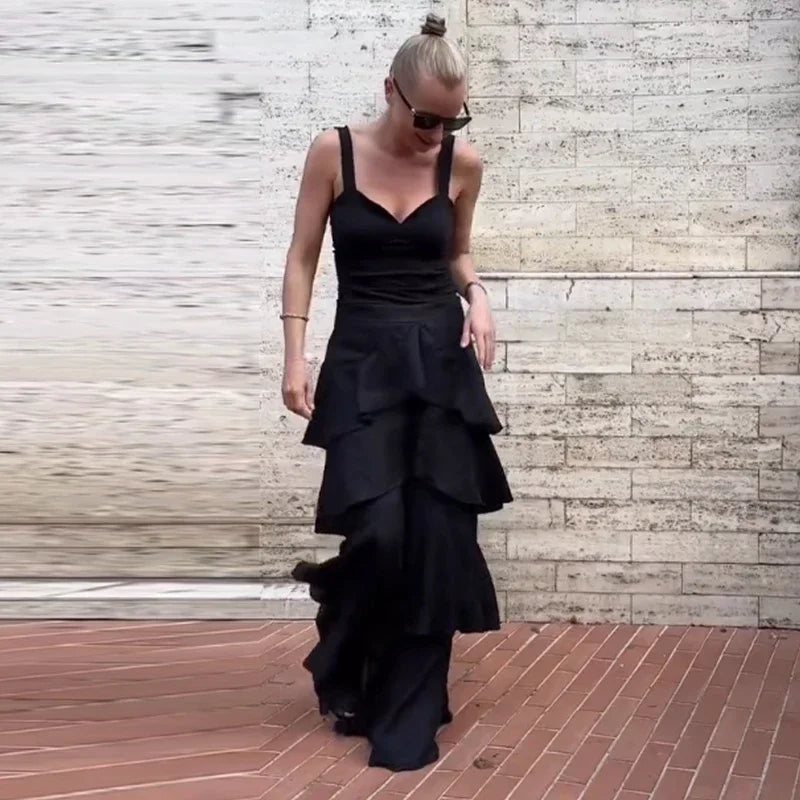 Ruffle Street Cascading Women's Y2k Pants Fashion Elastic Waist Wide-leg Female Trousers 2026 Summer Chic Holiday New Lady Pant