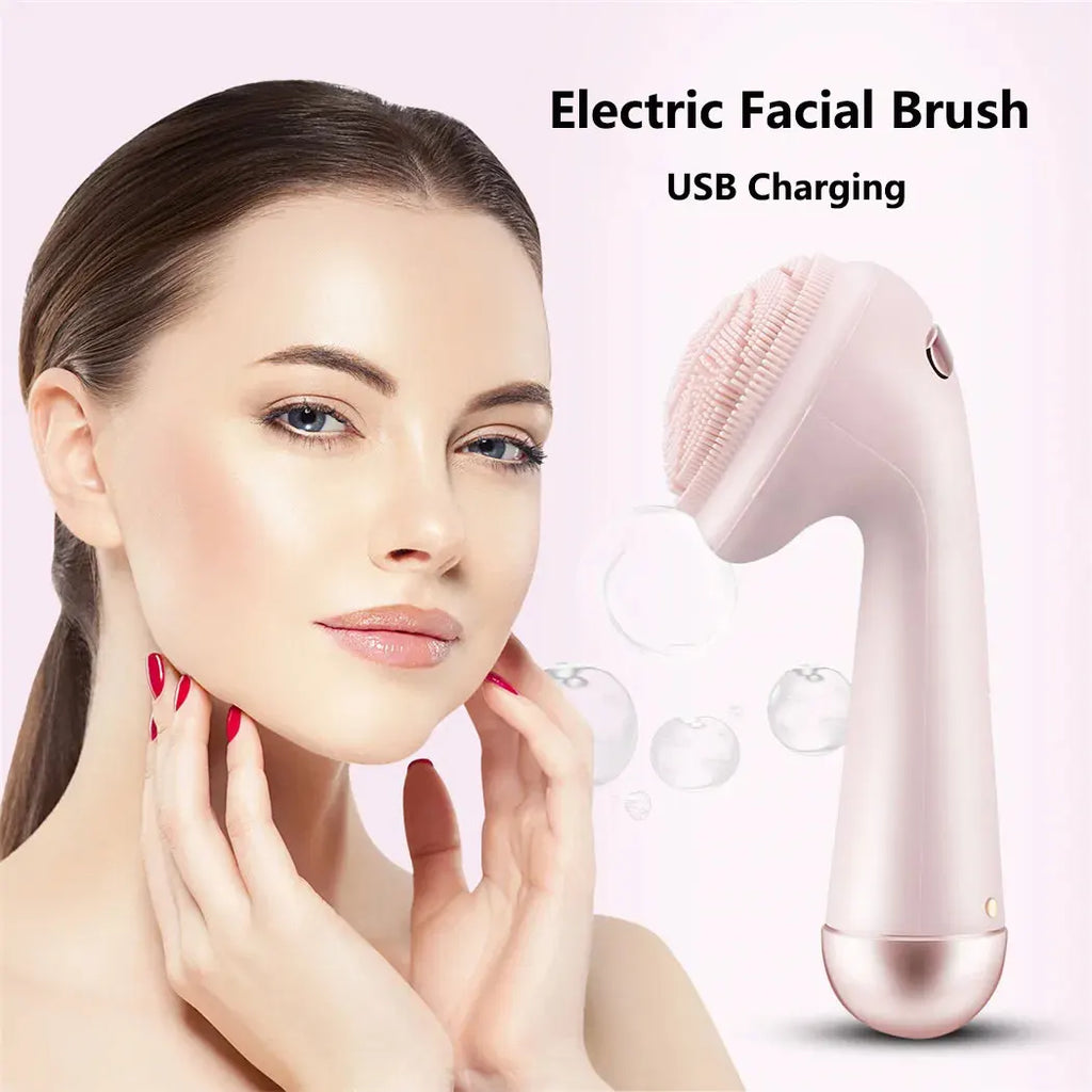 Electric Facial Brush Silicone Vibration Cleaner Waterproof Skin Care Machine Rechargeable Beauty Tool