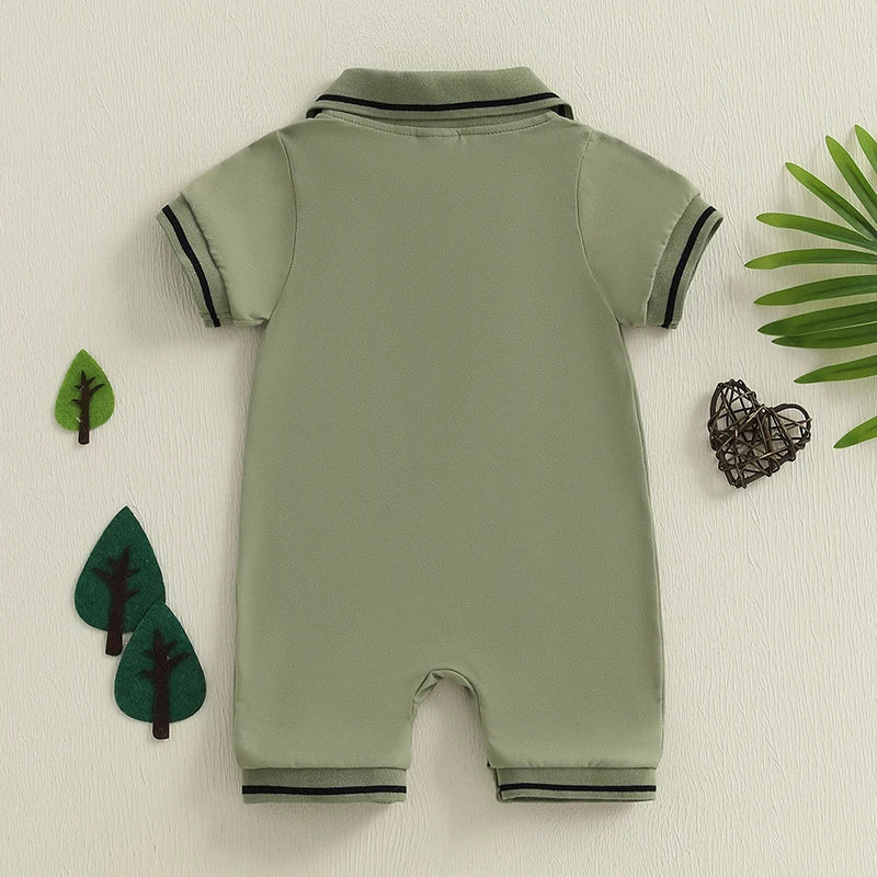 Summer Newborn Infant Baby Boys Romper Short Sleeve Dinosaur Half Button-up Collared Newborn Rompers Fashion Baby Clothing