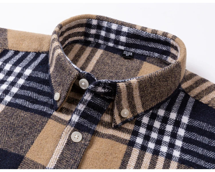 Men's Long Sleeve Flannel Plaid Shirt - Soft Pure Cotton, Button Down Shirts Thick Autumn Winter - Weekend Casual, Going Out