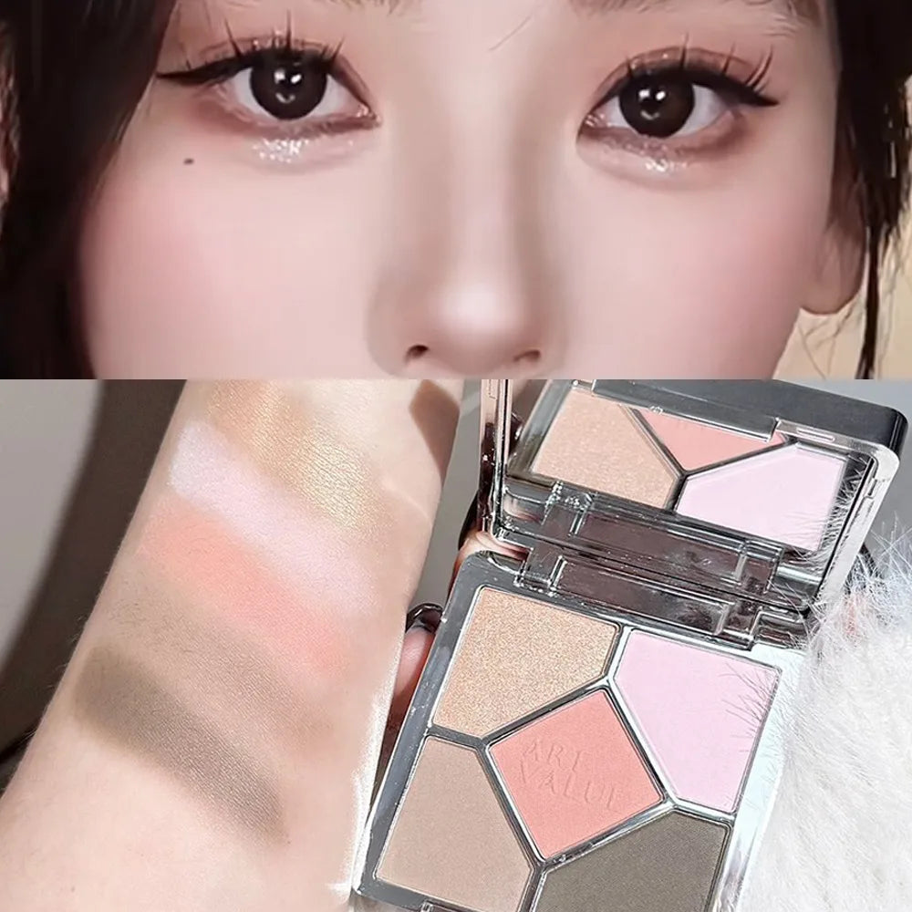 ART VALUE 7PC Makeup Sets Include 3 Colors Matte Lip Mud,1 Pressed Powder,1 Blush,1 Eyes Palette,1 Necklace Beauty Makeup Sets
