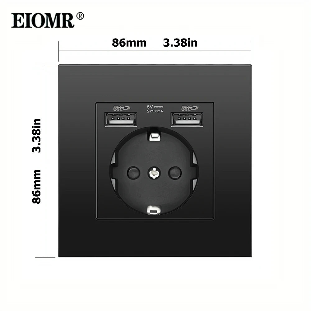 EIOMR EU Standard Electrical Socket,USB Type-C Mobile Phone Charging Outlet,16A 220V Household Appliances Electric Socket Switch