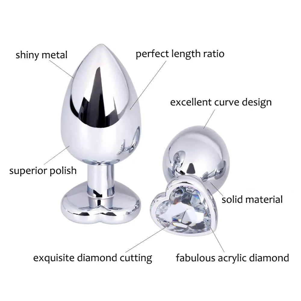 Luxury Heart Gem Metal Anal Plug Training Set Stainless Steel Butt Plug Kit for Beginners Men Women Couples Erotic Bedroom Game