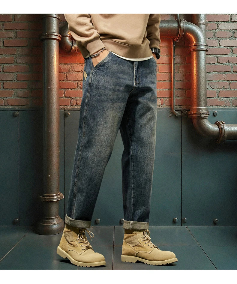 New Men's Loose Jeans Fashionable Outdoor Casual Harem Pants Retro Blue Baggy Street Hip-hop Work Pants