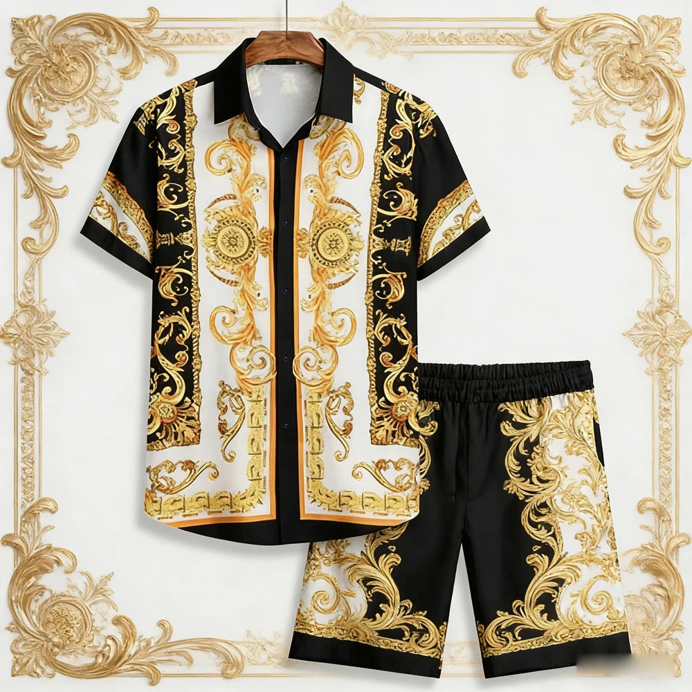 Men's New Summer Shorts Suit European Pattern 3D Printed Shirt Shorts Hawaiian Vacation Design Men's Clothes Fast Shipping