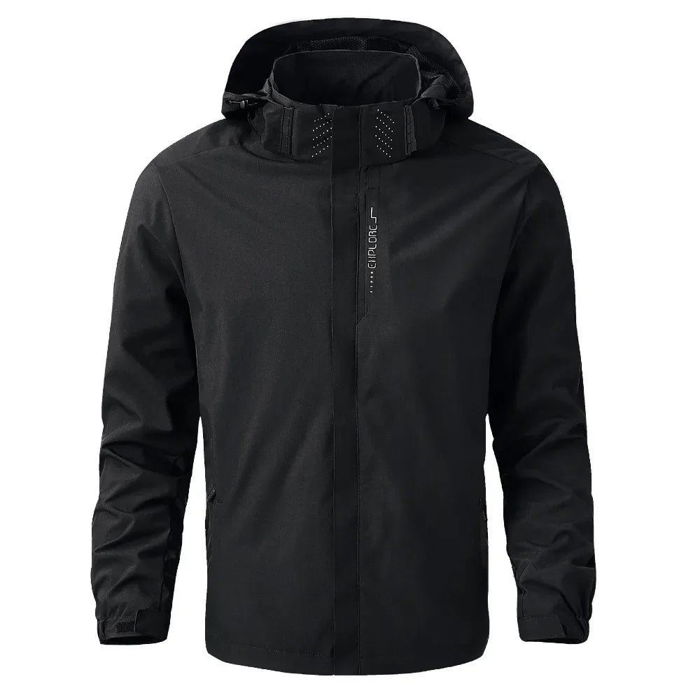 Mens Outdoor Waterproof Windproof Hooded Jacket Lightweight Cycling and Hiking Rain Coat Durable Work Wear Climbing Outerwear