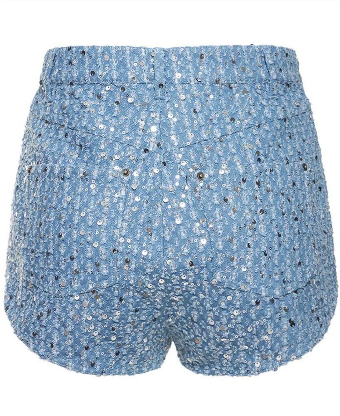 BKQU Denim Sequins 2 Piece Pants Set Women Fashion High Waist Shorts Lapel single-breasted Cropper Jackets Female Luxury Outfits
