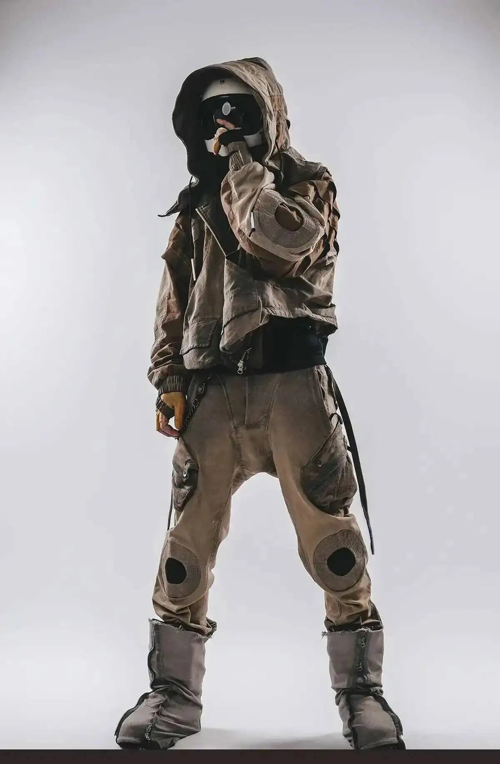 HKSH Autumn New Men's Hooded Distressed Patchwork Folded Waste Land Tactical Punk Techwear Shoulder Batwing Sleeve Jacket HK2392
