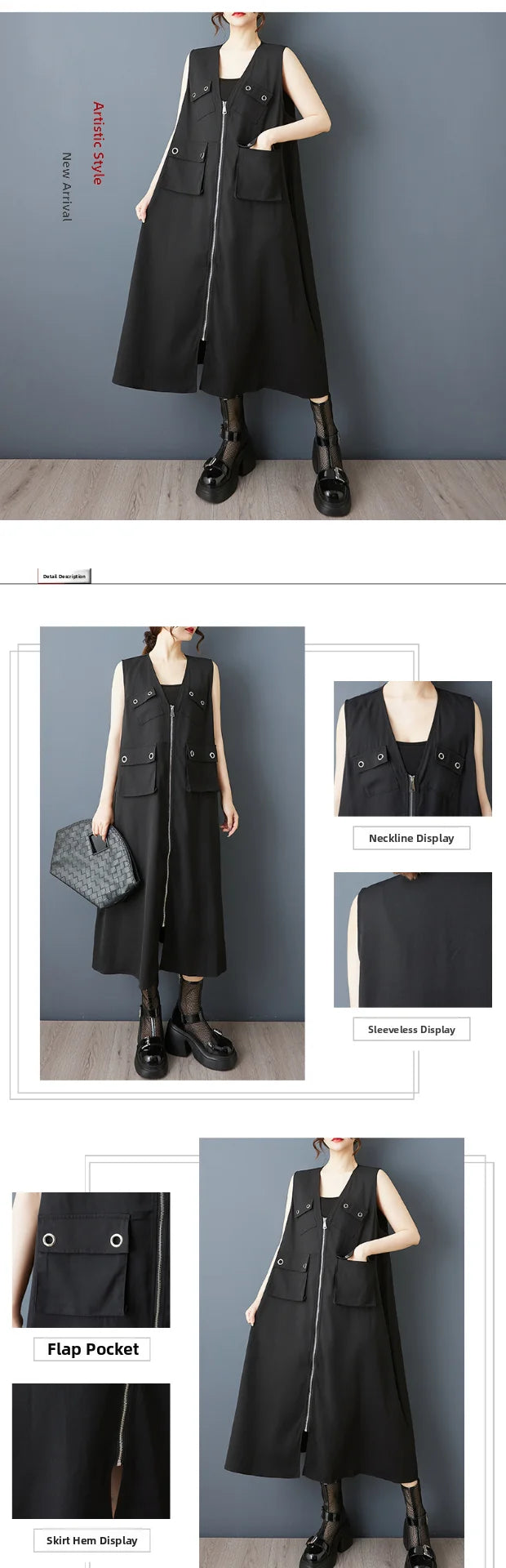 Summer 2026 Loose k Faion V-Ne Zipper Vest Dr Patchwork 3D ket Personali Dr Retro Sle Midi Skirt Dr