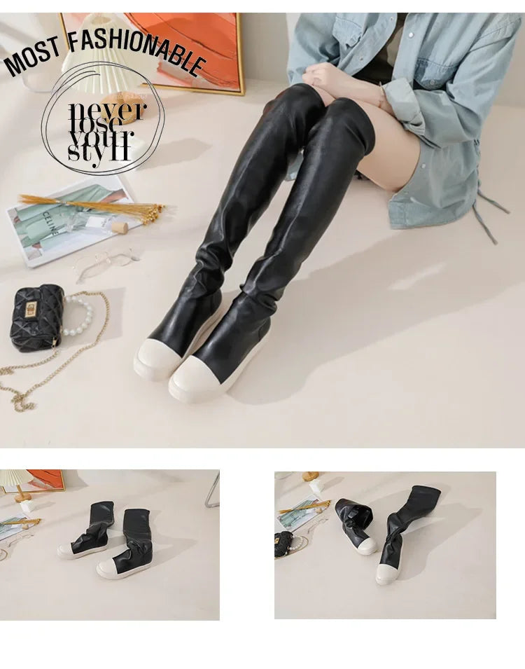 Women's Over-the-knee Boots Sexy  Women Stretch Tight Boots Flat Thick Bottom  Autumn Winter Black Women's Thigh High Boots