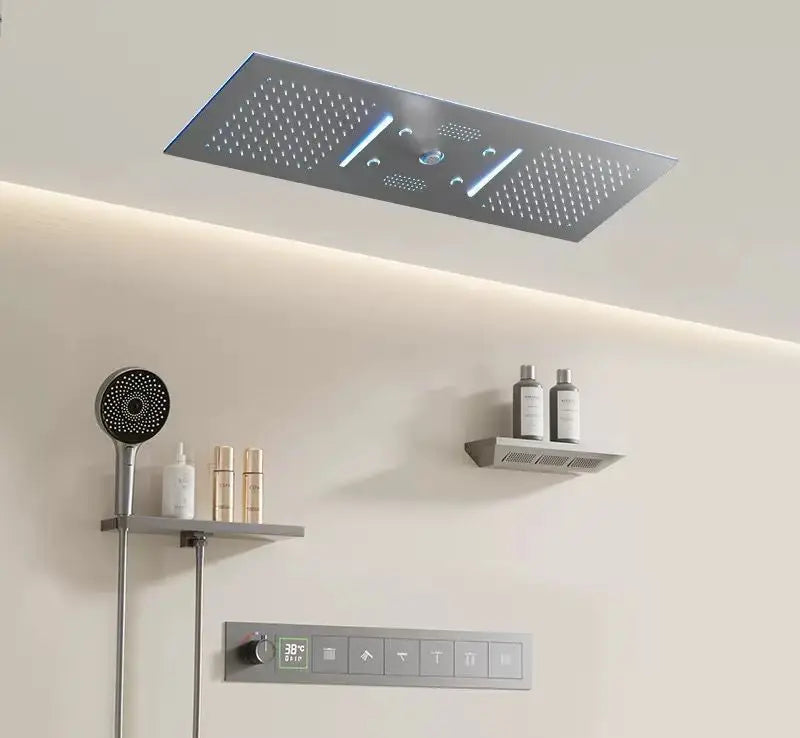 Grade Concealed Thermostatic Brass Shower Set with Wall-Inlet Square Head & Multiple Spray Functions-for Hotels