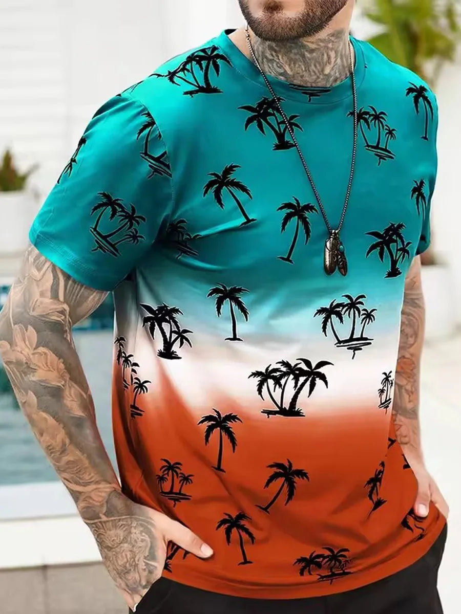 Coconut Tree 3D Print Hawaiian T-Shirts Men Women Round Neck Short Sleeve T Shirt Oversized Street Tee Street Top Men's Clothing