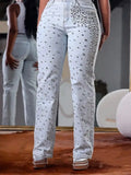 High Waist Slim Beaded Denim Jeans Women's Spring Casual Fashion Ladies' Premium Quality Jeans