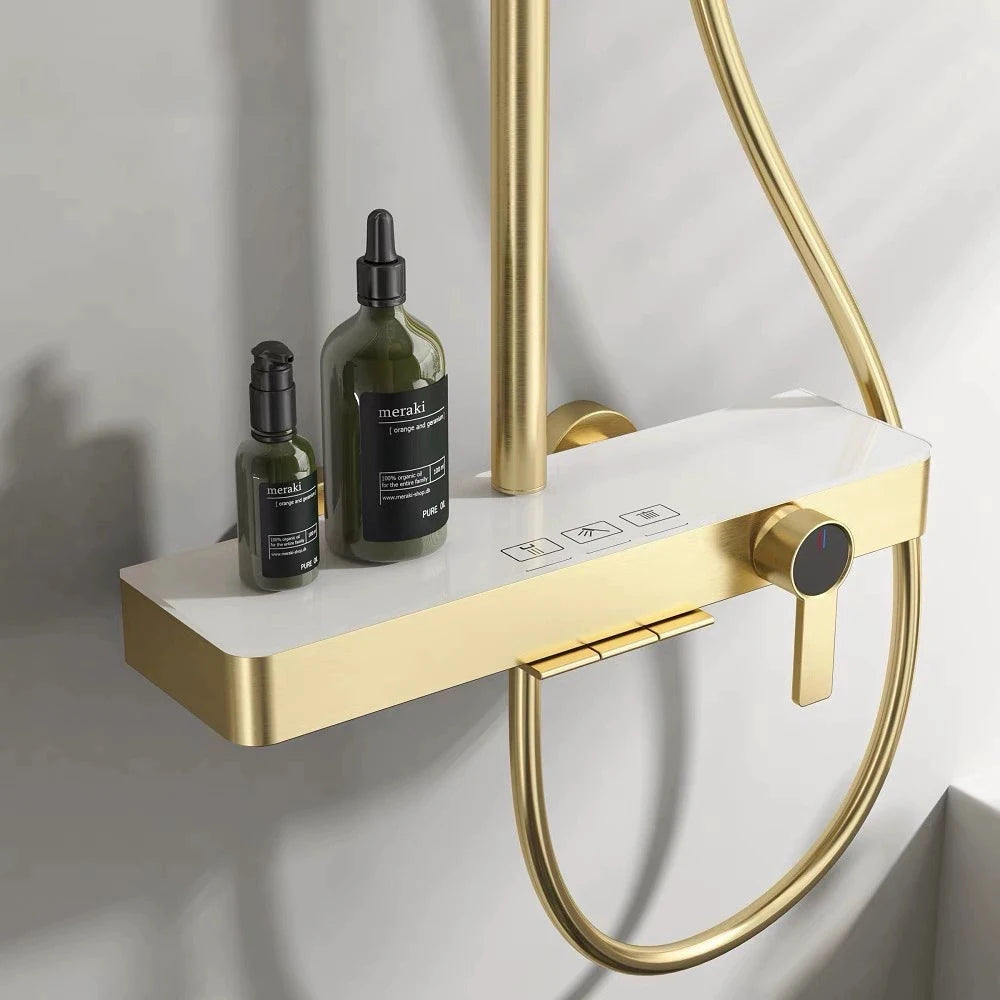Wall Mounted Piano Digital Bathroom Shower Set 12 Inch Rainfall Shower Head Copper Bathroom Faucet Hot Cold Piano Shower System
