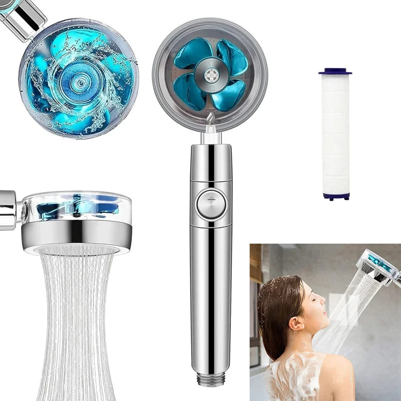 Shower Head Water Saving Flow 360 Degrees Rotating with Filter & Fan ABS Rain High Pressure Spray Nozzle Bathroom Accessories