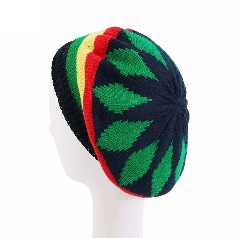 Trendy Striped Rasta Knitted Hats Beret Slouchy Beanie Classic Color Block Skullies Cap Fall Winter Beanie Beret For Women Men