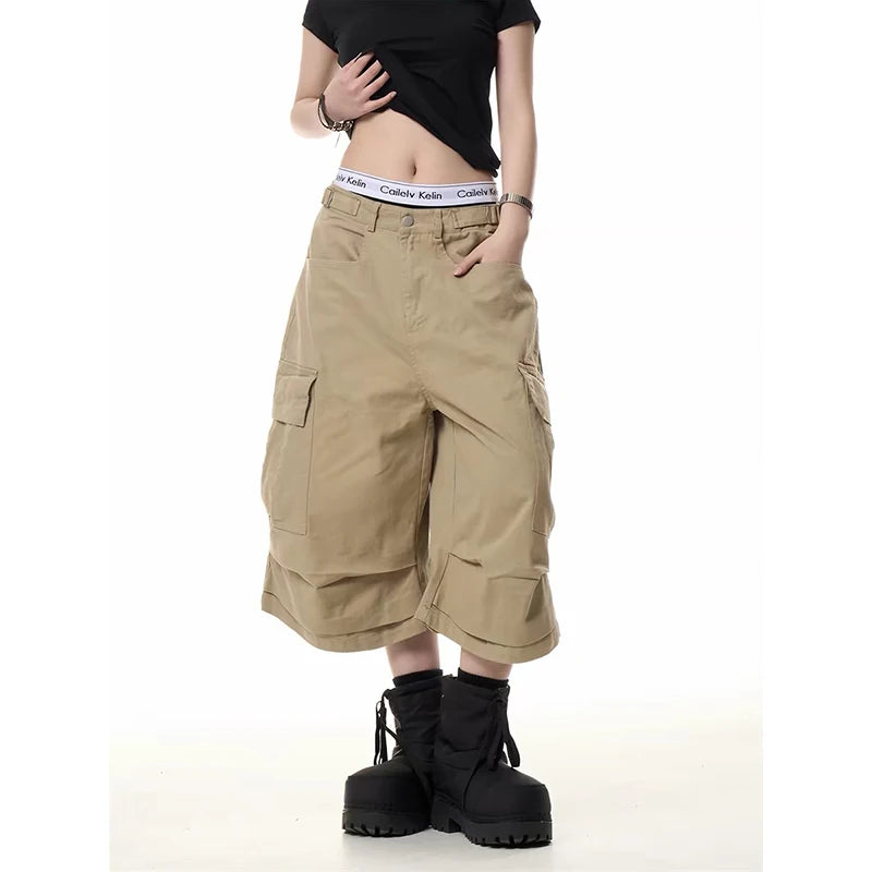 ZHIZOU Summer Women American Retro Black Jeans Shorts Y2K 2000s Harajuku Baggy Cargo Denim Shorts Streetwear High Street New