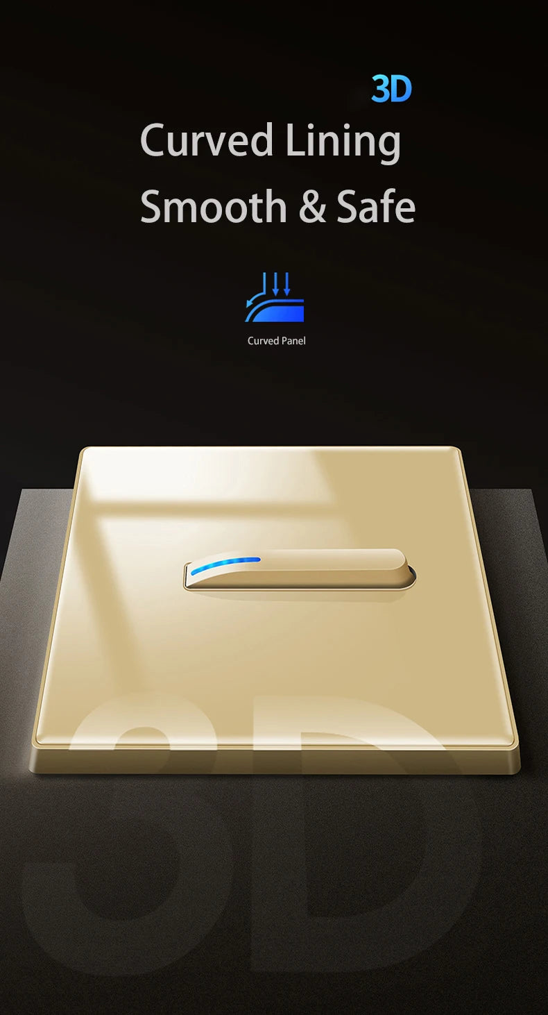 Wall Switch Light Switch 1 2 3 4 Gang Piano Button 1 Way 2 Way White Black Gray Gold Tempered Glass Panel L6