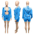 Velvet Tracksuit 3 Piece Set Women Fall Outfits Zipper Hoodies Jacket + Bra + Shorts Sets Sporty Matching Sets Jogging Femme