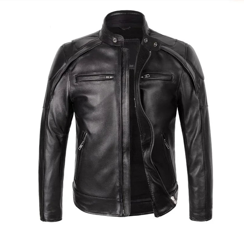 LNY Shop Best.Motor Biker real leather jacket,quality Classic rider leather clothes,man Protectable thick cowhide coat.