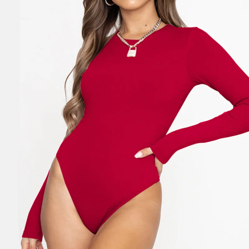 New Long Sleeve Bodysuit for Women Slim Fit Bodycon Bodies Casual One-Piece Jumpsuit Fall Winter Outfits Black Brown