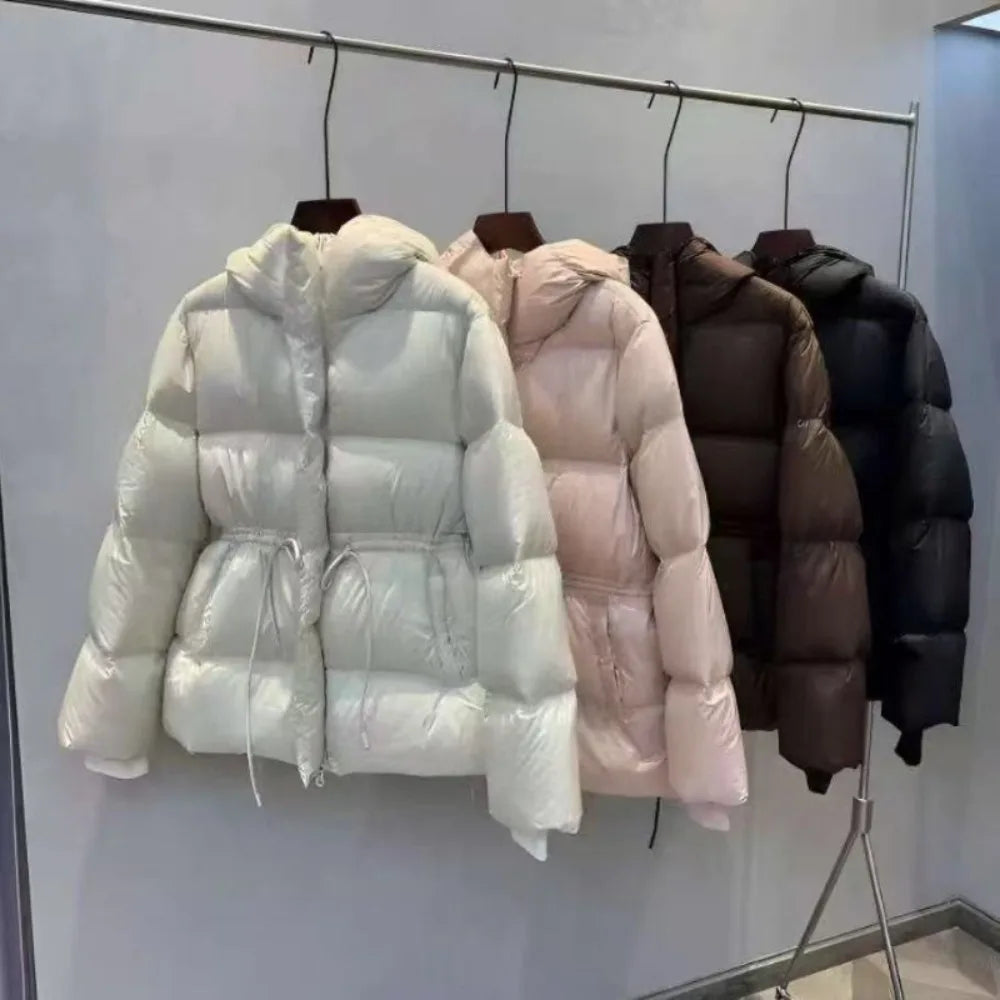 Neploe Hoody Drawstring Slim Waist Simple Parkas Small Fellow New Moda Warm Veste Femme Plaid Ruched Long Sleeve Loose Soft Coat