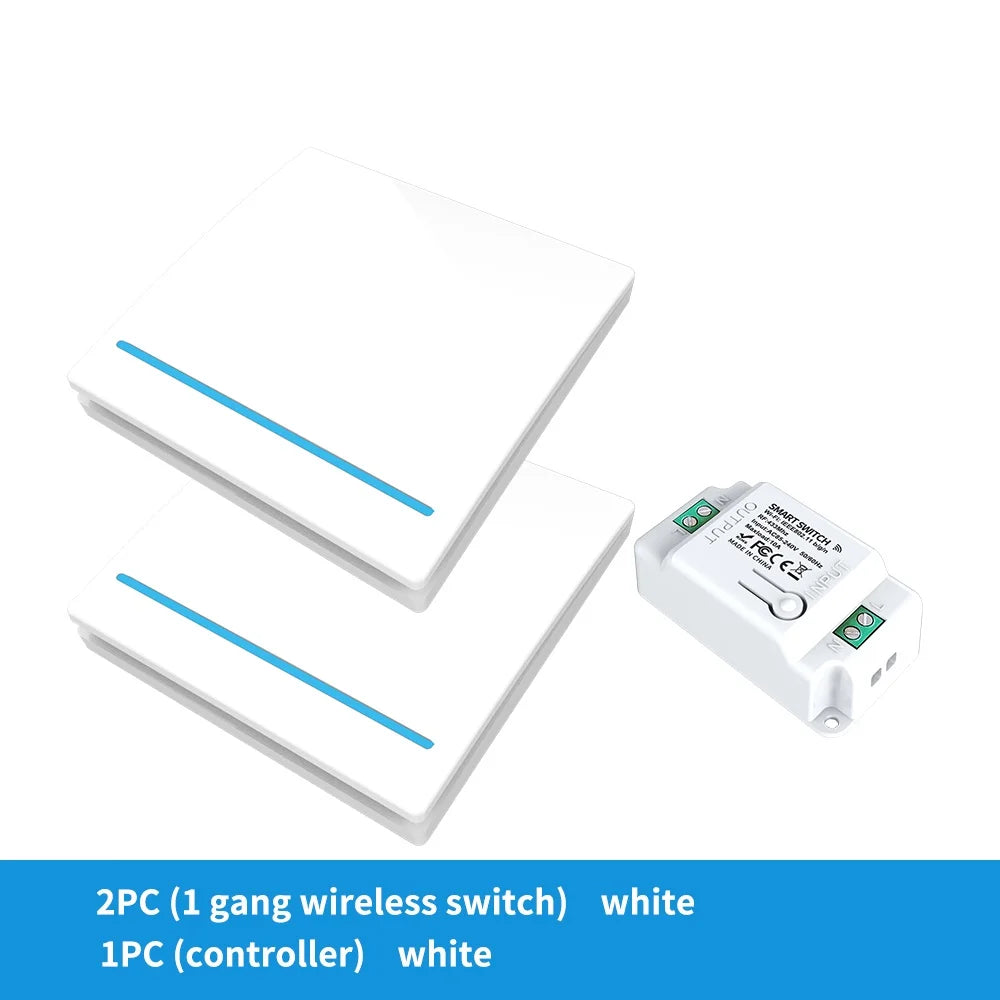 Long Distance Smart Tuya Wifi Wireless Switch Black And  White 1/2/3gang RF433 Remote Control Light Switch CR2032 Power Supply