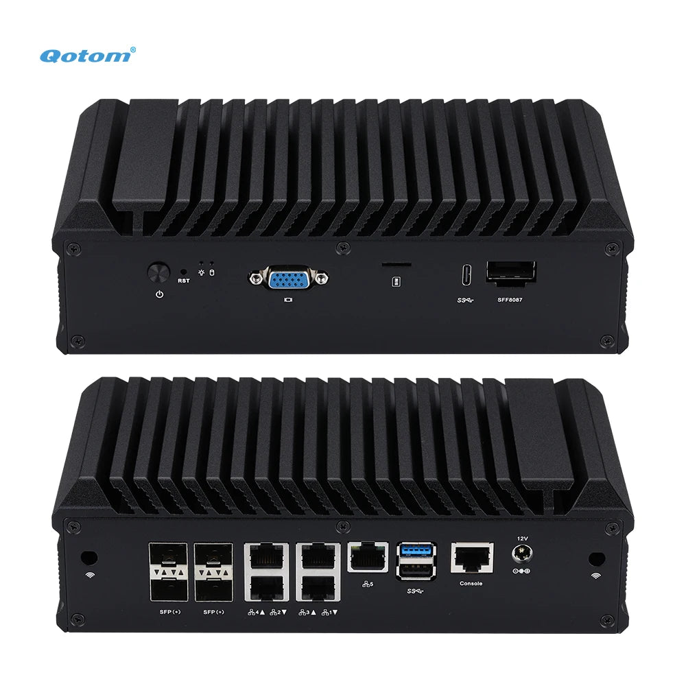 Mini PC Q20300G9 CPU Atom C3000, 4x 10G SFP+, 5x 2.5G LAN, Barebone Support 2x DDR4 RAM, 2x NVMe SSD, 2x HDD, Firewall Router