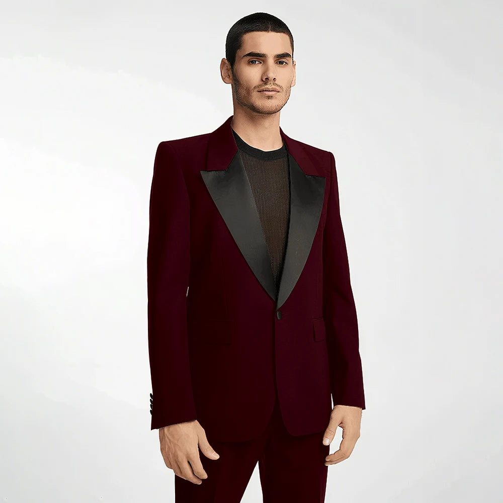 Handsome Black Men's Suit 2 Pieces Single Button Peak Lapel Set Daily Fashion Male（Blazer+Pants）