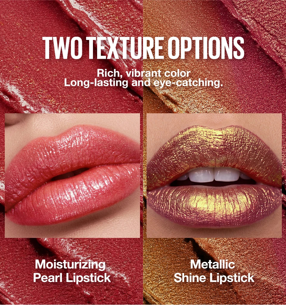 6 Color Metallic Shimmer Lipstick Diamond Pearlescent Pink Glitter Solid Lip Gloss Shiny Gold Lipgloss Lasting Lip Beauty Makeup