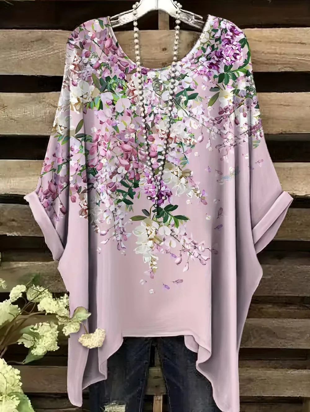 Bohemian Chic Women's T-Shirt Vintage Floral Graphic O-Neck Pullover Short Sleeve Tees Oversized Irregular Hemline Y2k Clothes
