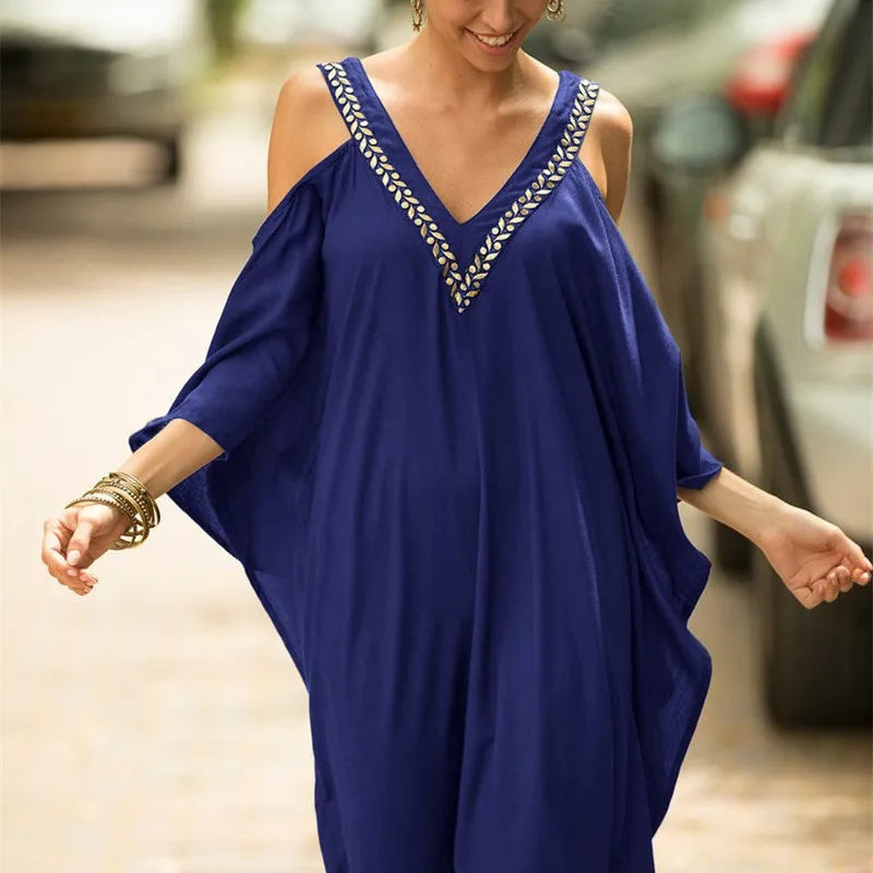 Kaftan Dresses Beach Blouse Solid Cotton Robe Bikini Sunscreen Shirt Loose Dress Women Maxi Dress Beach Wear Summer Vacation