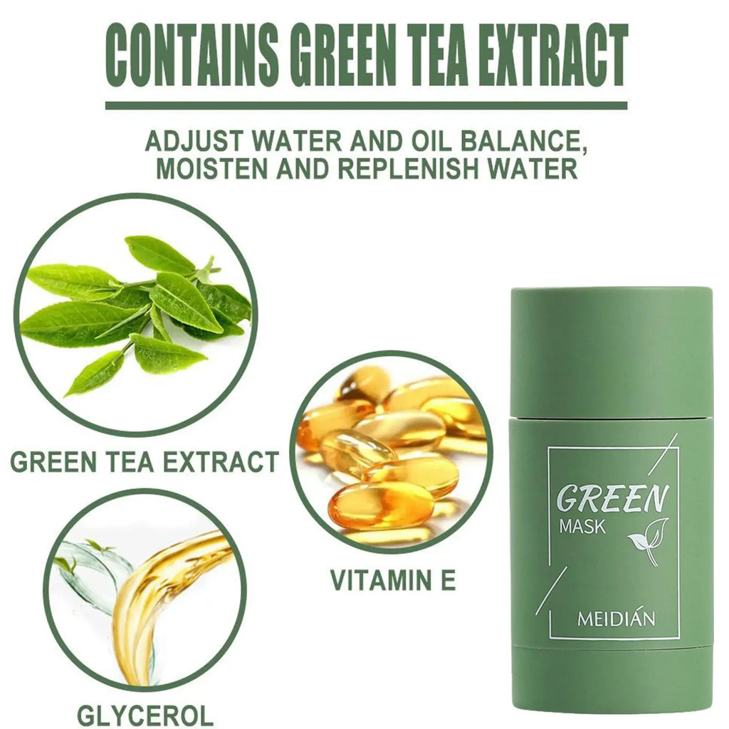 Green Tea Solid Cleansing Mask Acne Blemish Treatment Cream Blackhead Removal Natural Plant Formula Mild Skincare Solution