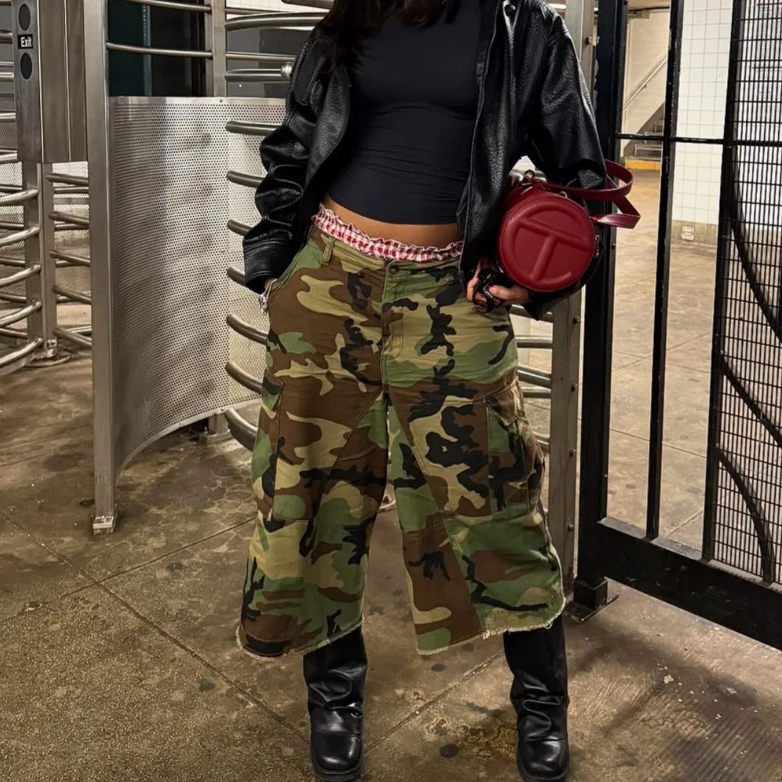 Women Mid Length Pant Vintage Camouflage Cargo Pants High Waist Trousers Capris Y2k Streetwear Elegant Work Casual Loose 2026
