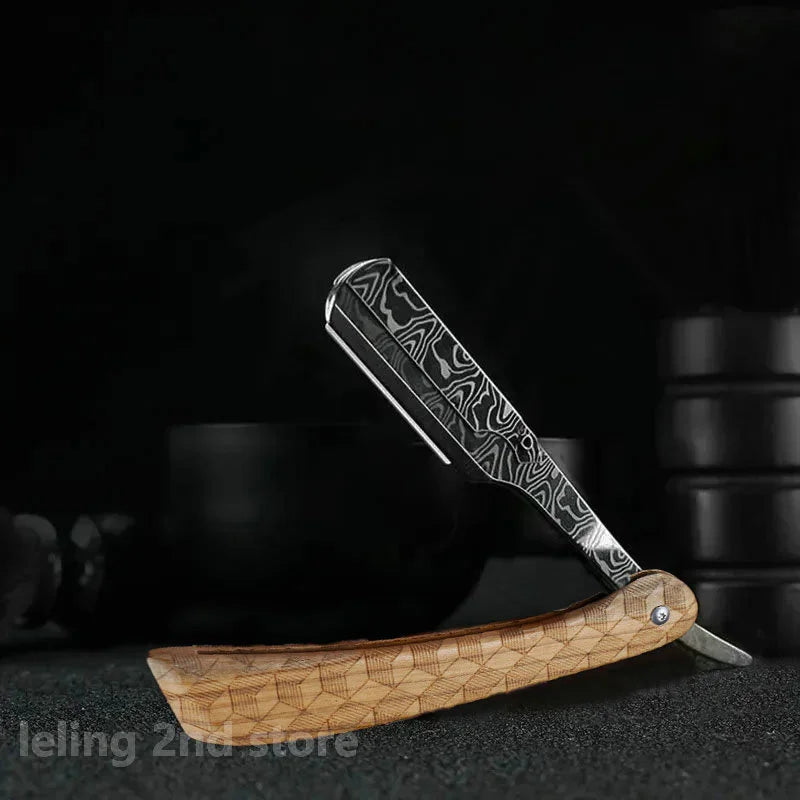 wooden trimmer manual shaver professional straight edge stainless steel sharp barber razor folding shaving blade shave beard cut