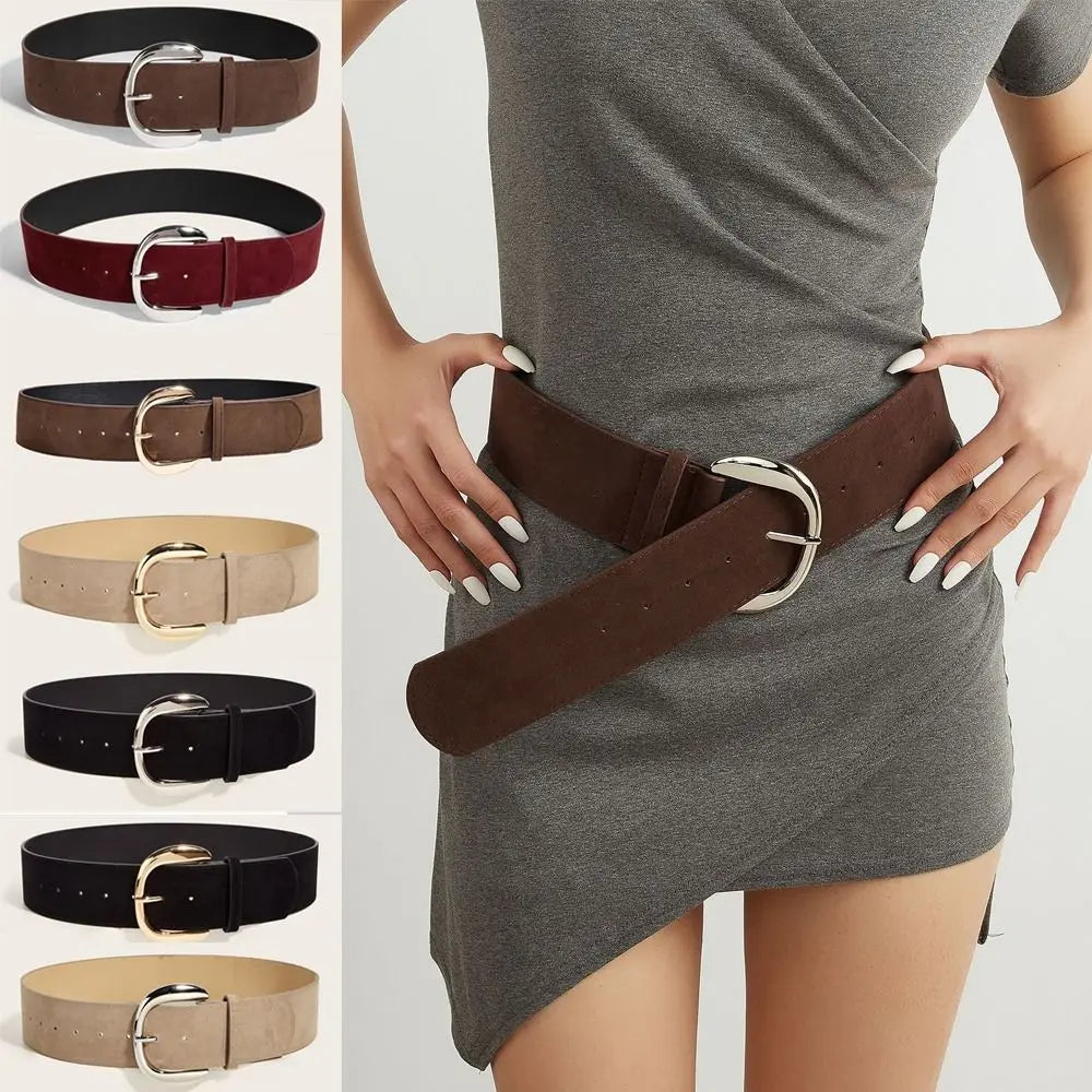 Retro Maillard Styles Suede Leather Wide Belt Trendy Casual Pin Buckle Waistband Luxury Design Versatile Business Waist Strap