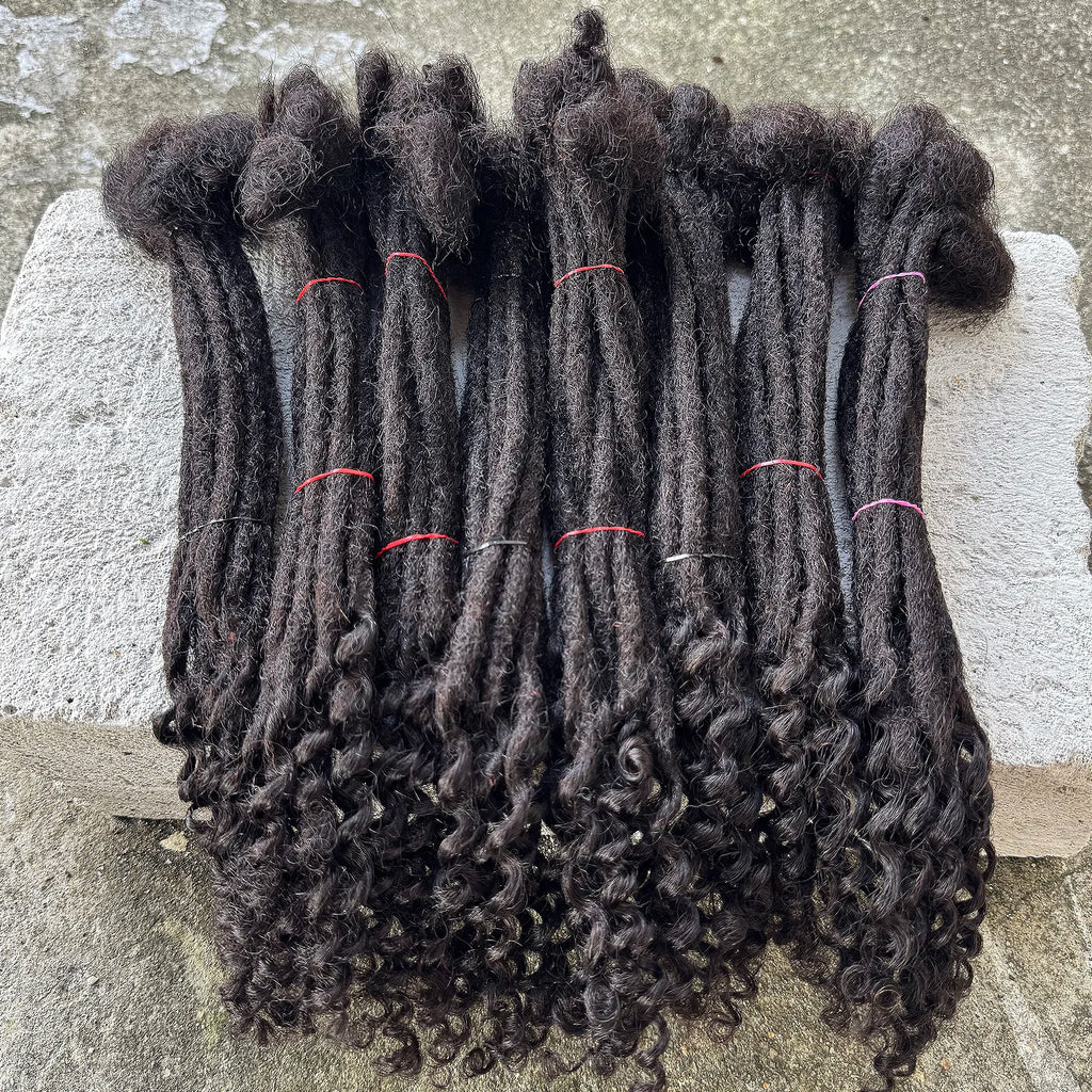 8-14inch 0.6cm Width Human Hair Dreadlock Extension with Curly Ends Handmade Permanent Locks Extension Can Be Dyed for Men/Women