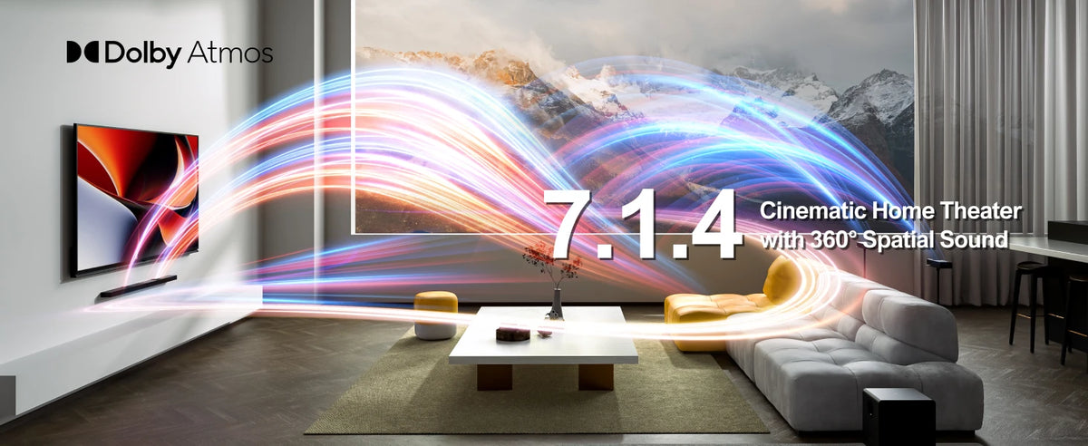 ULTIMEA 7.1.4 Dolby Atmos Soundbar System | 740W Power, 8" Wireless Subwoofer, 360° Spatial Audio for TV.