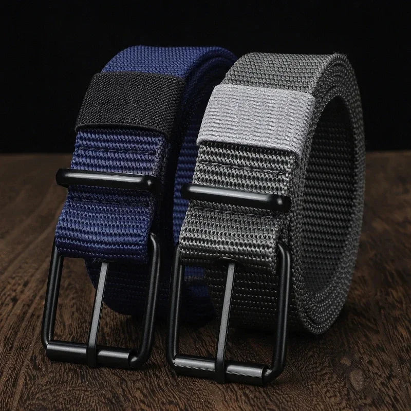 Men's Belt Porous Canvas Pin Buckle Leather Belt Outdoor Sports Belt Women's Trendy Eyelet Belt with Jeans Belt for Men Women