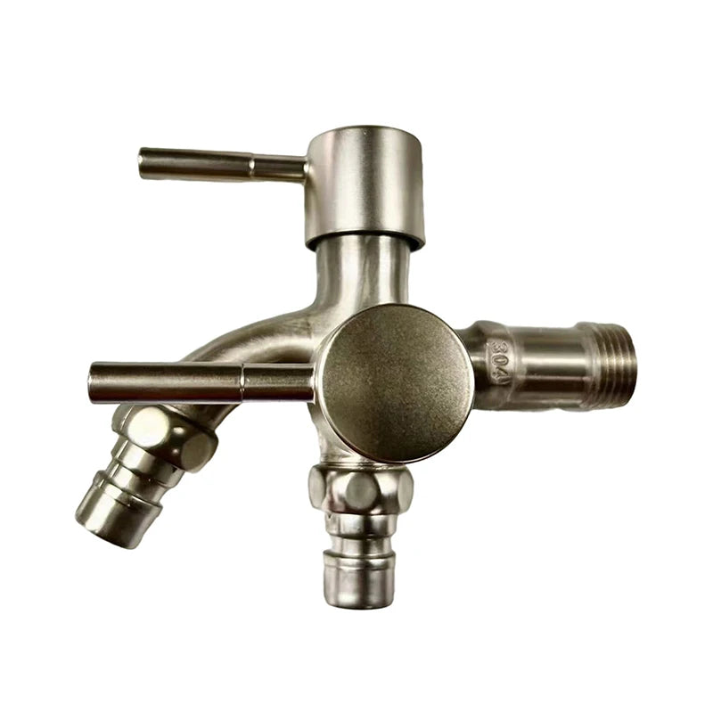 1Pc Multifunctional One Into Two Out Faucet - 304 Stainless Steel Double-outlet, Washing Machine Garden Sink Pool Outdoor Tap