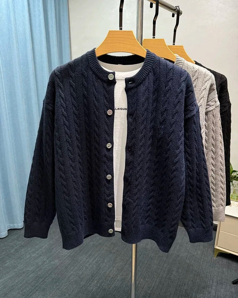 Luxury Brand Jacquard Round Neck Sweater Cardigan Men's Autumn Winter Trend Classic Paul Embroidery Loose Casual Knitted Coat