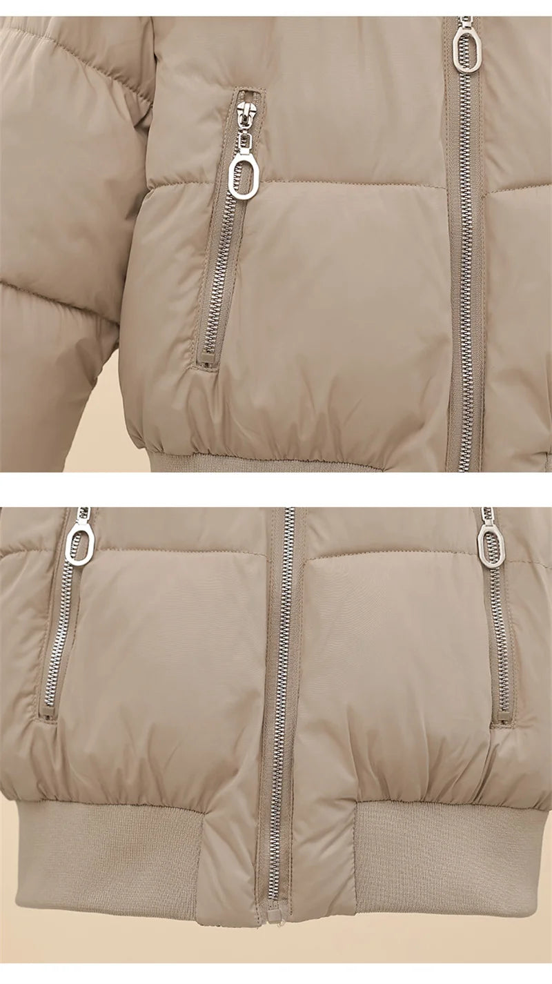 Windproof Warm Long Sleeve Jacket Fit Lady Down Coat Women Winter Cotton Coat Short Fur Collar Hooded Outerwear