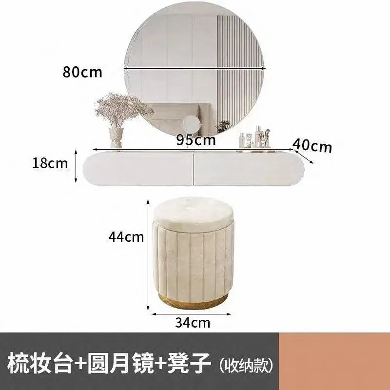 Cream Suspended Dressing Table Bedroom Furniture Minimalist Dressing Table Wall Mounted Dressing Table Mirror Combination