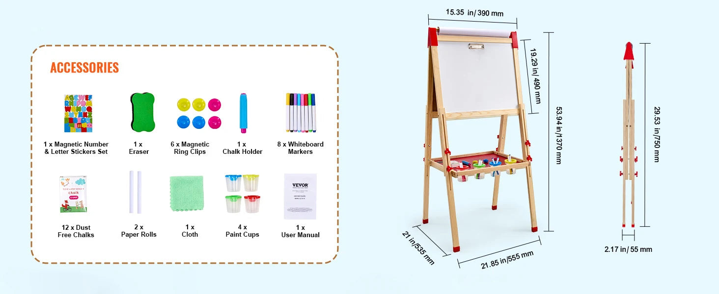 SucceBuy Children Magnetic Drawing Board Wooden Double-Sided Kid's Art Easel with Whiteboard Chalkboard for Girls Gifts Toys