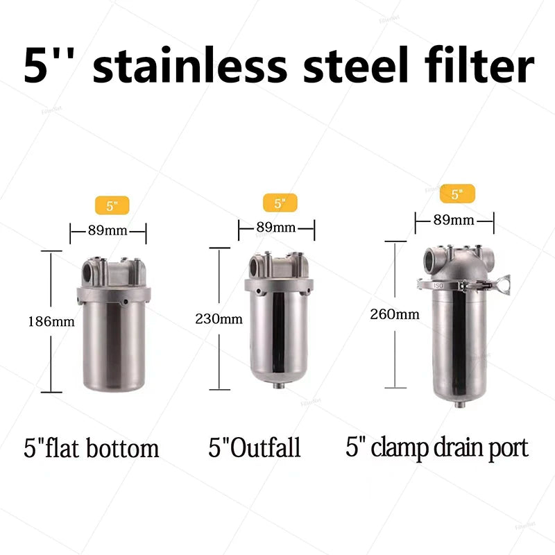 5 Inch Prefilter 304 Stainless Steel Hot Water Filter Housing DN15 DN20 DN25 for High Temperature High Flow Water Filter Housing
