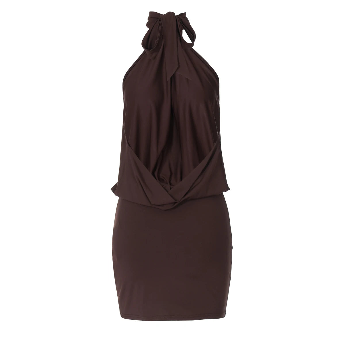 Hugcitar Fashion Halter Solid Sleeveless Backless Bandage Ruched Sexy Slim Mini Dress Summer Clothes Party Vacation Club