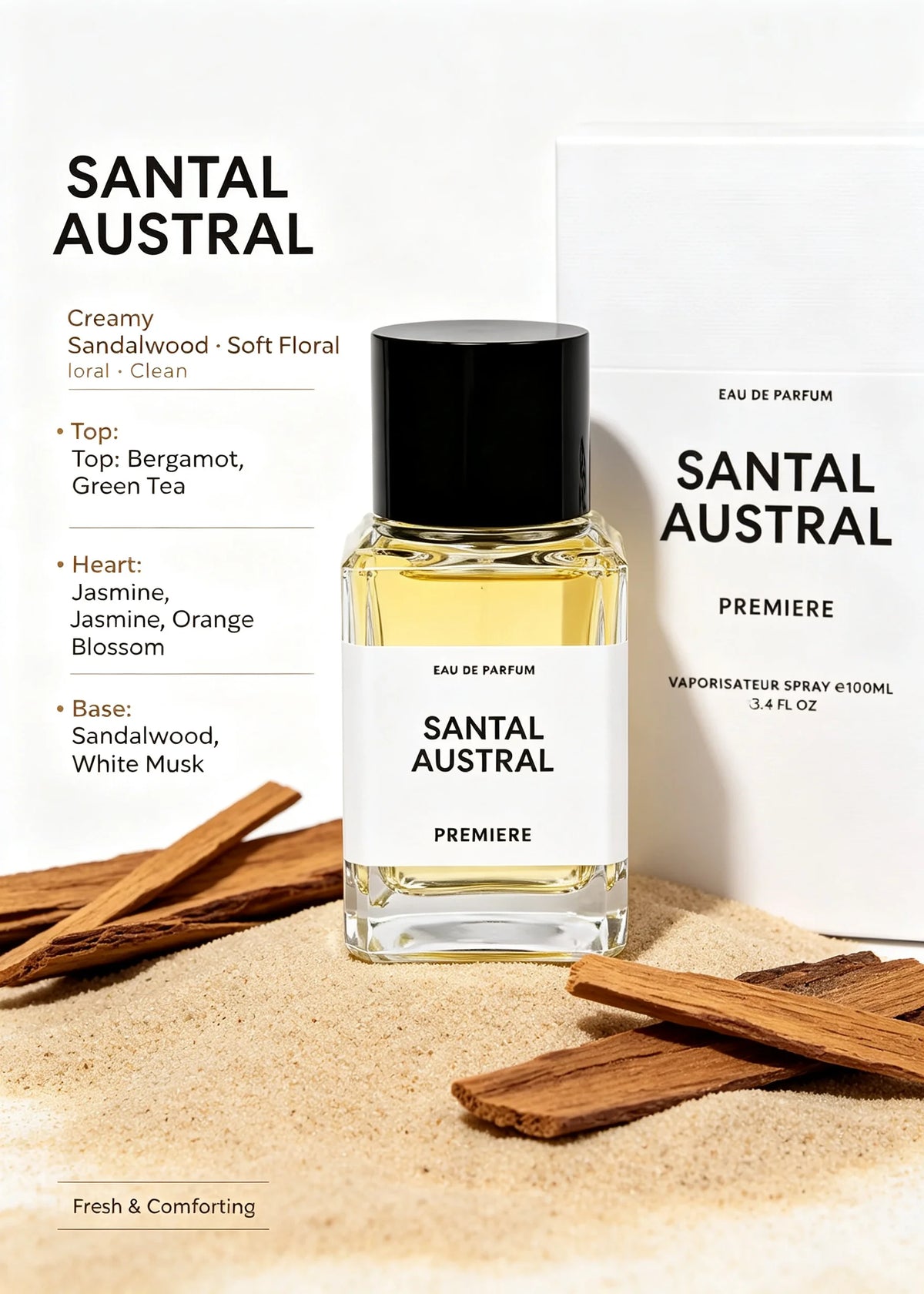 ENCENS SUAVE&Vanilla Powder&Santal Austral Unisex Perfume Oriental Woody Warm Subtle Scent Natural Long Unique Fragrance 100ml
