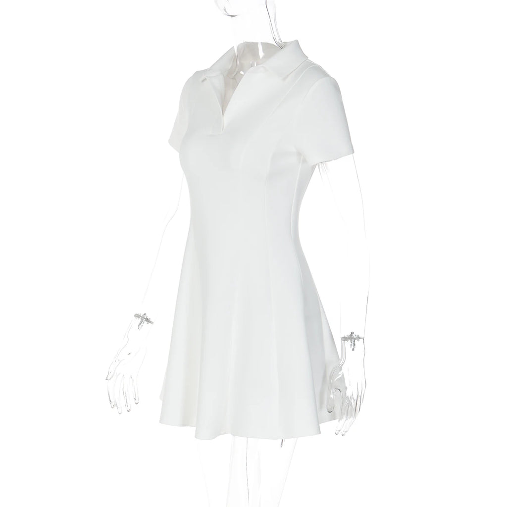 Dulzura Turn-Down Collar Short Sleeve Slim Fit Mini Dress Women'S Solid Sexy Elegant Dress Birthday Party Vacation Summer Outfit