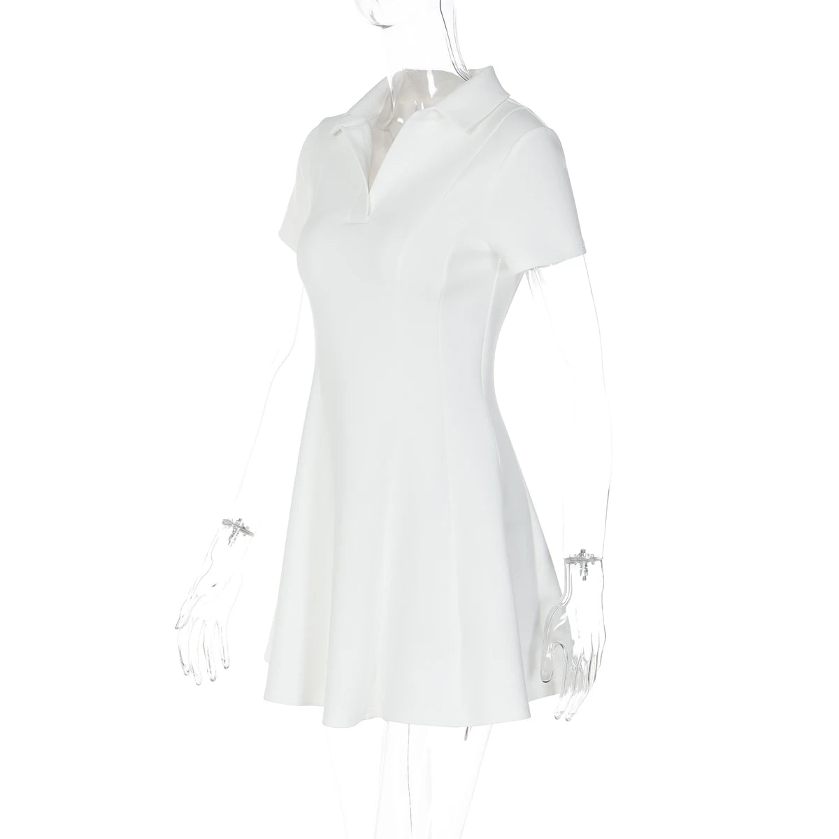Dulzura Turn-Down Collar Short Sleeve Slim Fit Mini Dress Women'S Solid Sexy Elegant Dress Birthday Party Vacation Summer Outfit